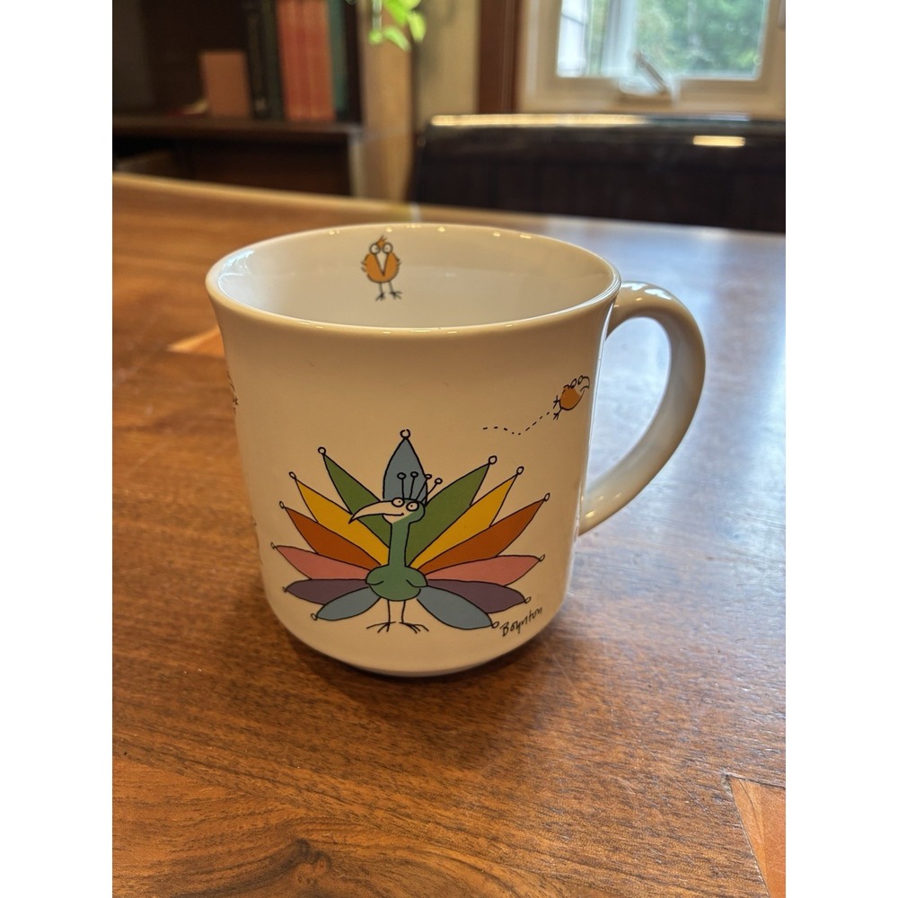 RARE Sandra Boynton Peacock birds Coffee Mug Recycled Paper Products Colorful